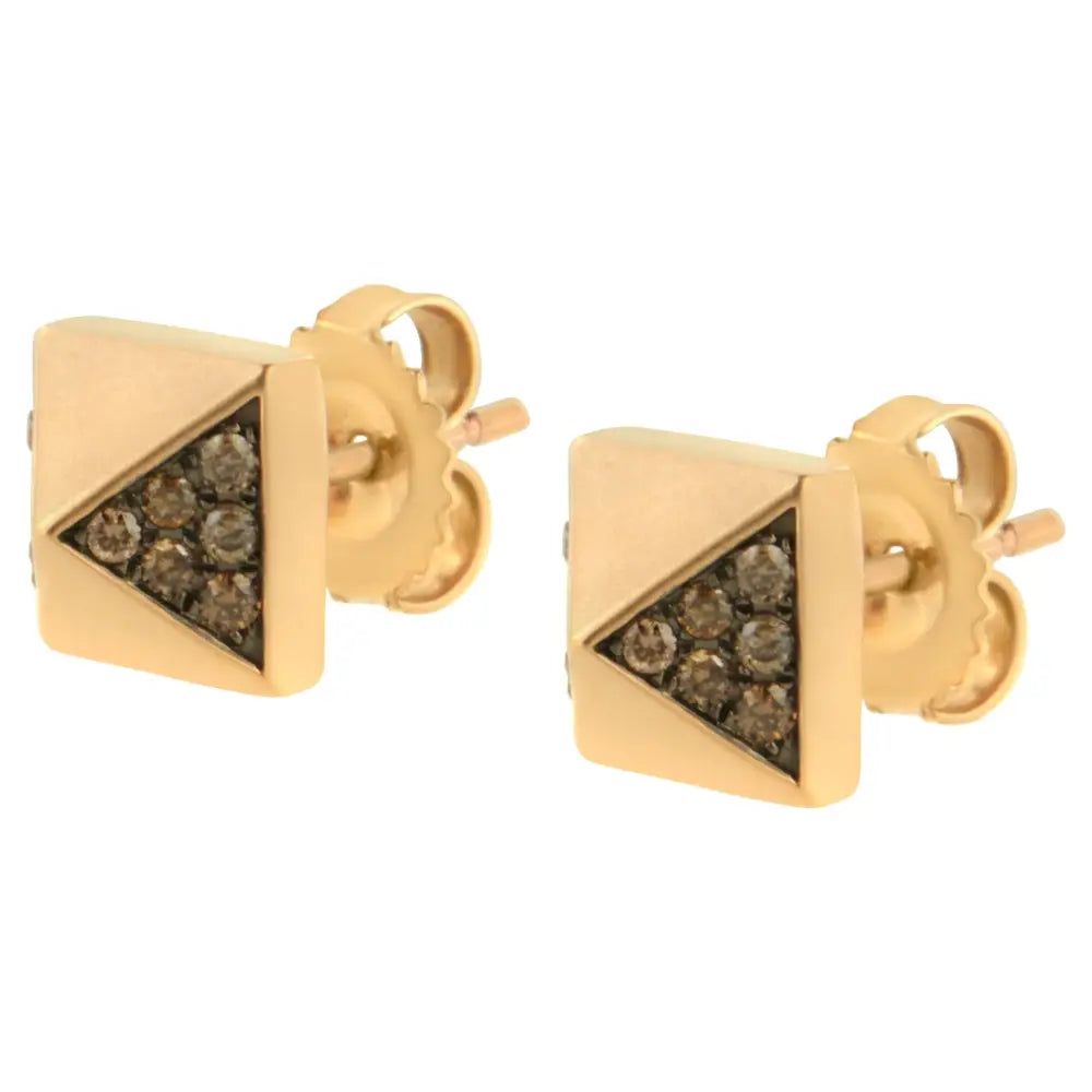 14k Rose Gold 1/4 Cttw Brown Diamond Pyramid Stud Earring (brown Color Si1-si2 Clarity) - Fine Jewelry us Direct