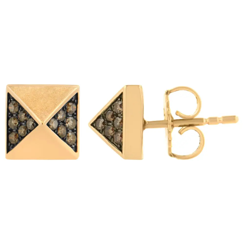 14k Rose Gold 1/4 Cttw Brown Diamond Pyramid Stud Earring (brown Color Si1-si2 Clarity) - Fine Jewelry us Direct