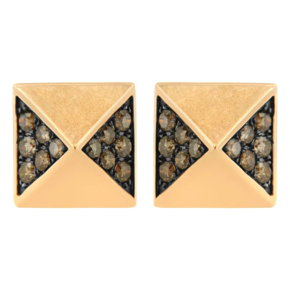 14k Rose Gold 1/4 Cttw Brown Diamond Pyramid Stud Earring (brown Color Si1-si2 Clarity) - Fine Jewelry us Direct