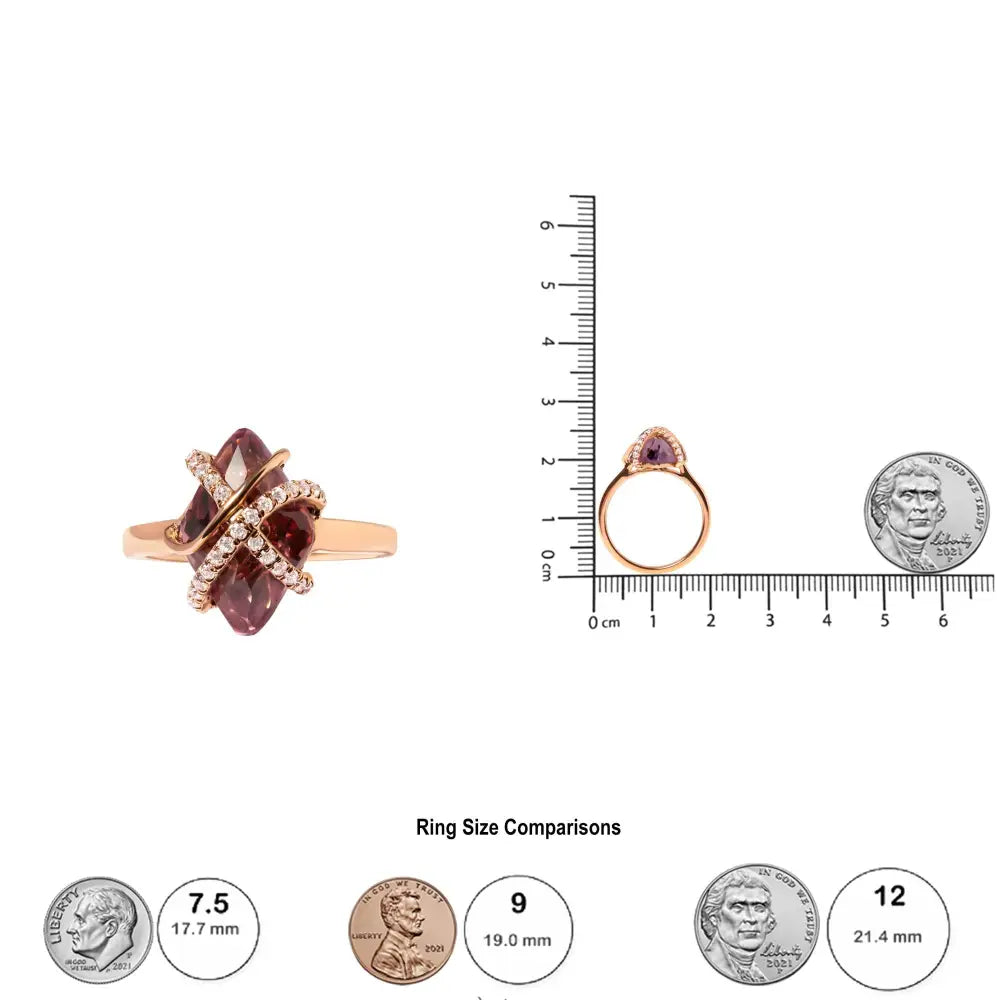 14k Rose Gold 1/5 Cttw Diamond Wrapped 15x15 Mm Purple Amethyst Cocktail Ring (g-h Color Si1-si2 Clarity) - Fine