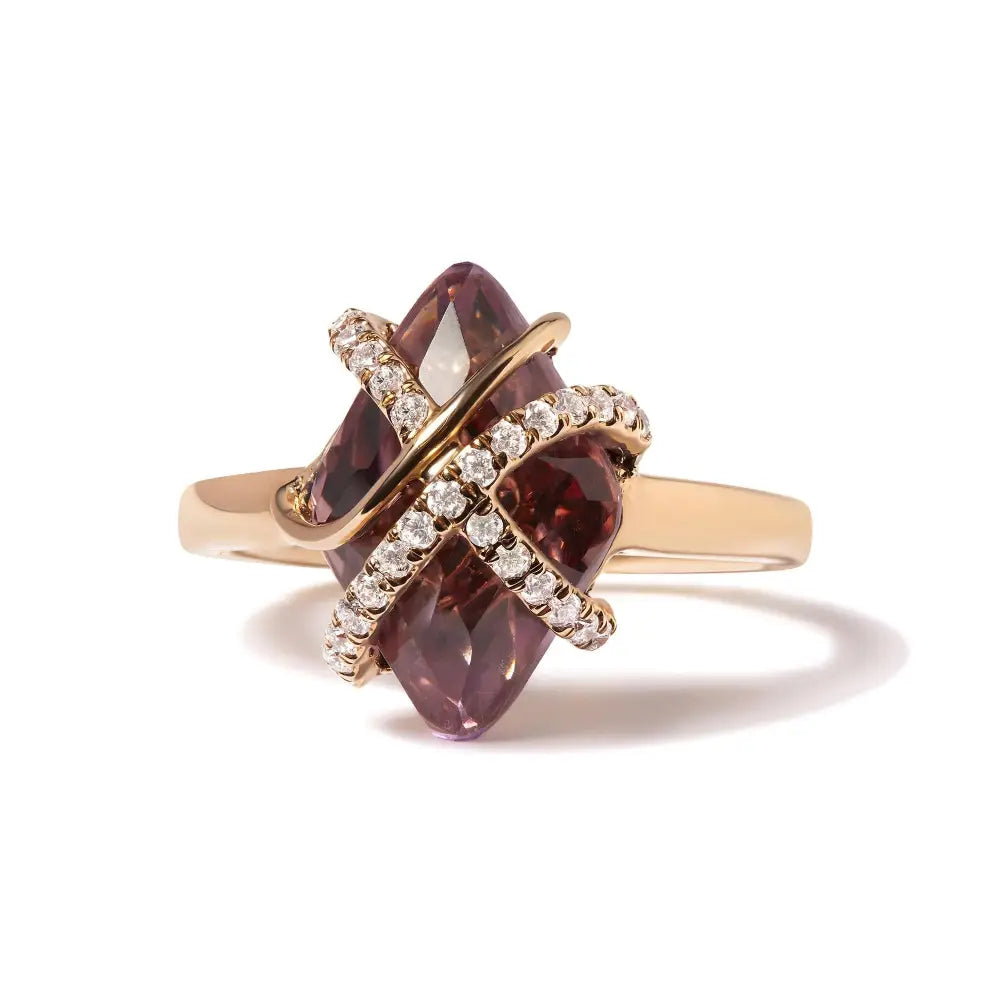 14k Rose Gold 1/5 Cttw Diamond Wrapped 15x15 Mm Purple Amethyst Cocktail Ring (g-h Color Si1-si2 Clarity) - Fine