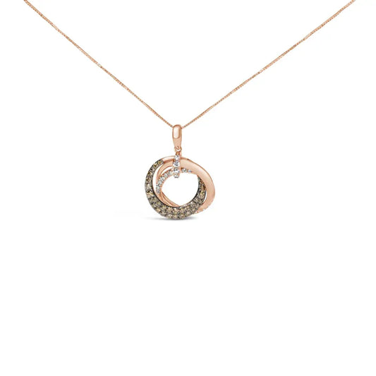 14k Rose Gold 3/4 Cttw Brown and White Diamond Interlocking Circle Hoop 18’’ Inch Pendant Necklace (g-h Color