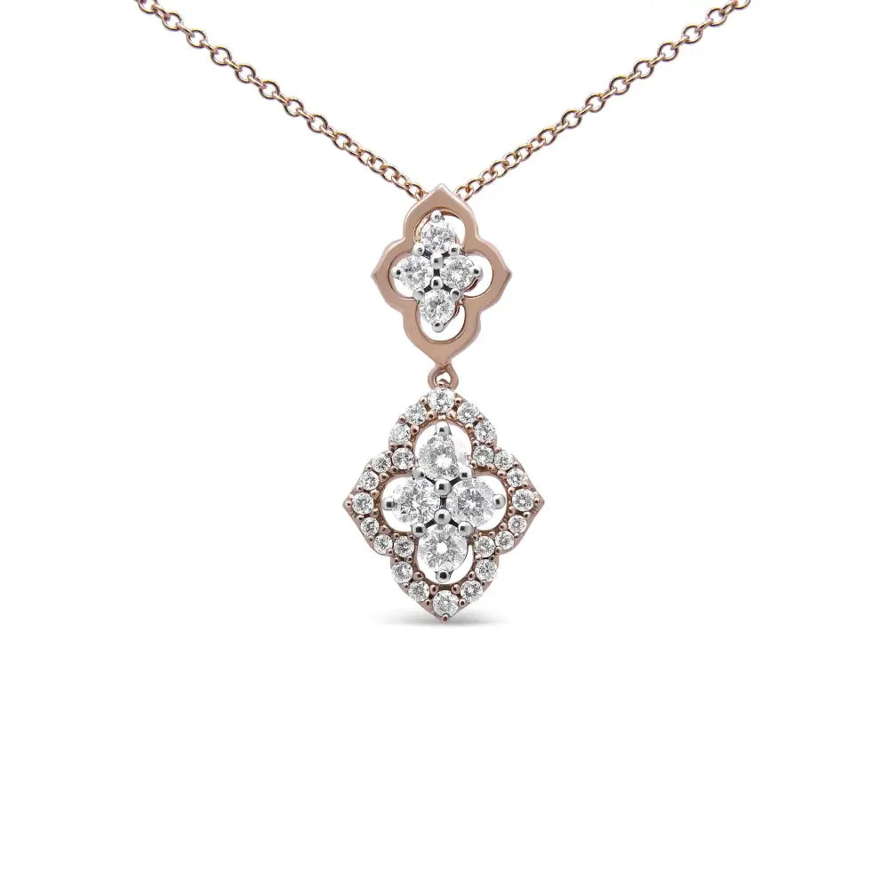 14k Rose Gold 3/4 Cttw Round Diamond Double Quatrefoil Pendant 18’’ Necklace (h-i Color I1-i2 Clarity) - Fine