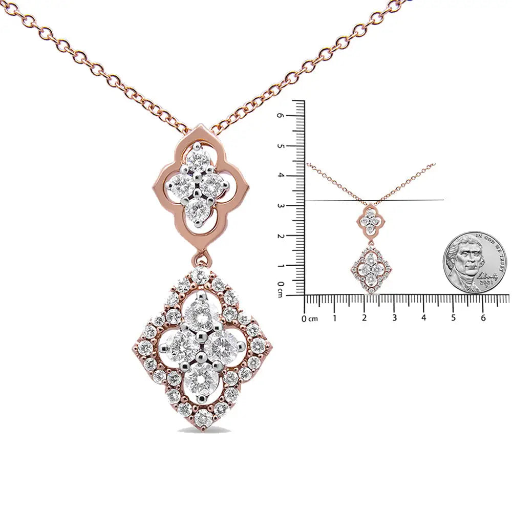 14k Rose Gold 3/4 Cttw Round Diamond Double Quatrefoil Pendant 18’’ Necklace (h-i Color I1-i2 Clarity) - Fine