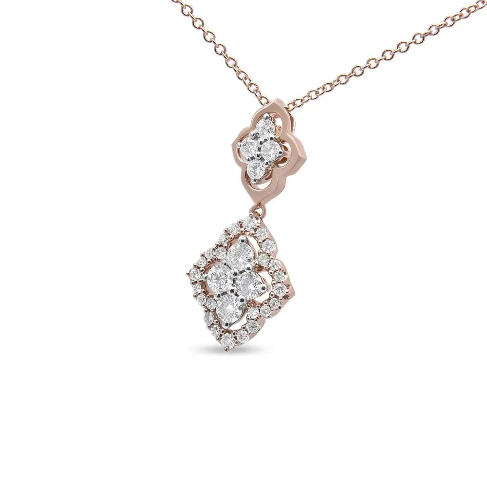 14k Rose Gold 3/4 Cttw Round Diamond Double Quatrefoil Pendant 18’’ Necklace (h-i Color I1-i2 Clarity) - Fine