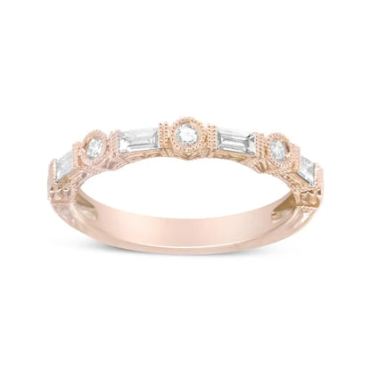 14k Rose Gold 3/8 Cttw Baguette and Round Diamond Bridal Band - (h-i Color Vs1-vs2 Clarity) - Fine Jewelry us Direct