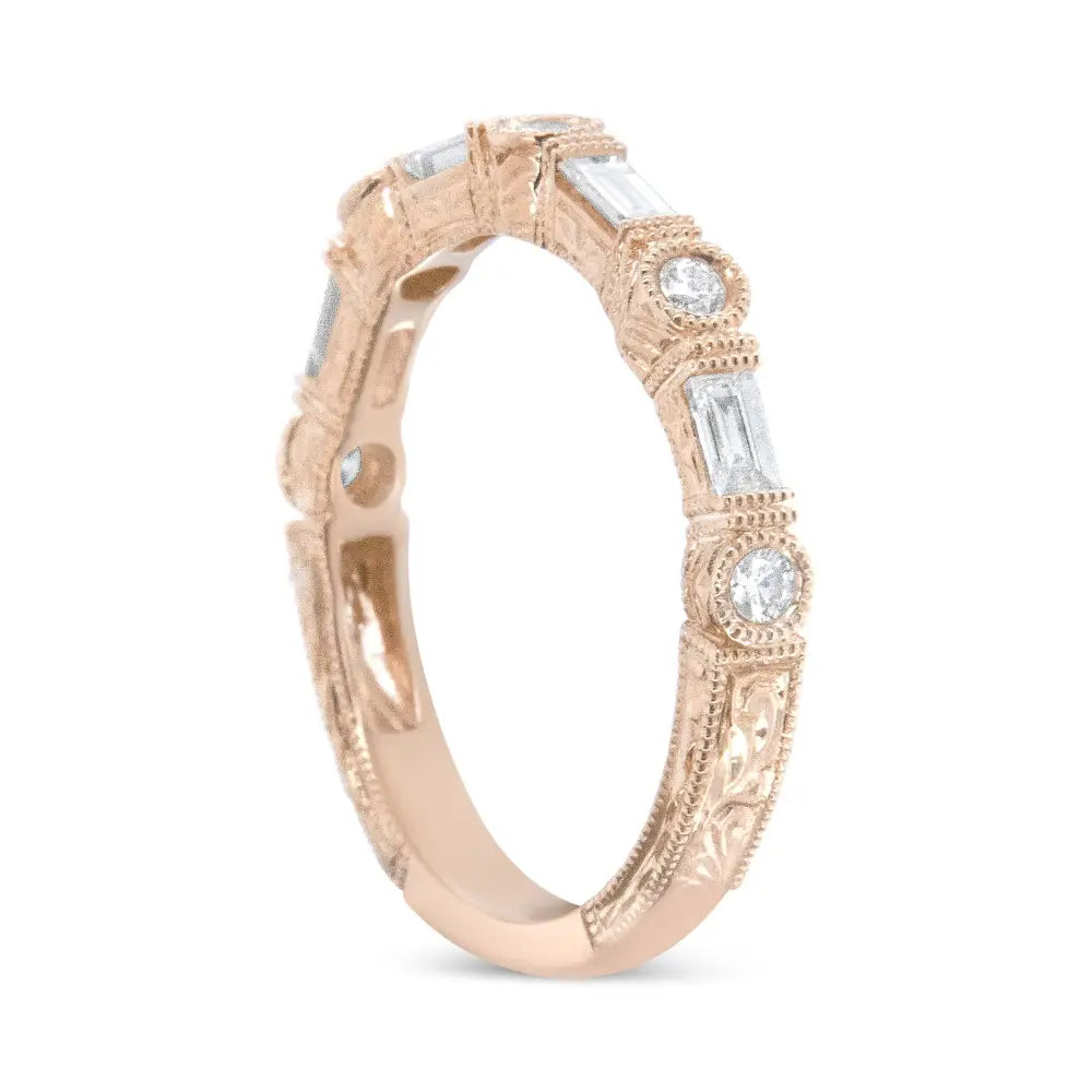 14k Rose Gold 3/8 Cttw Baguette and Round Diamond Bridal Band - (h-i Color Vs1-vs2 Clarity) - Fine Jewelry us Direct