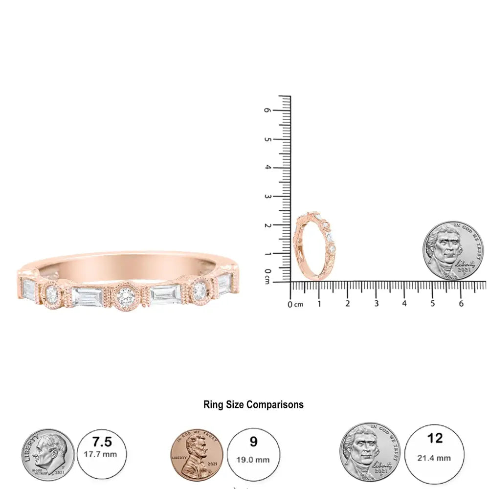 14k Rose Gold 3/8 Cttw Baguette and Round Diamond Bridal Band - (h-i Color Vs1-vs2 Clarity) - Fine Jewelry us Direct