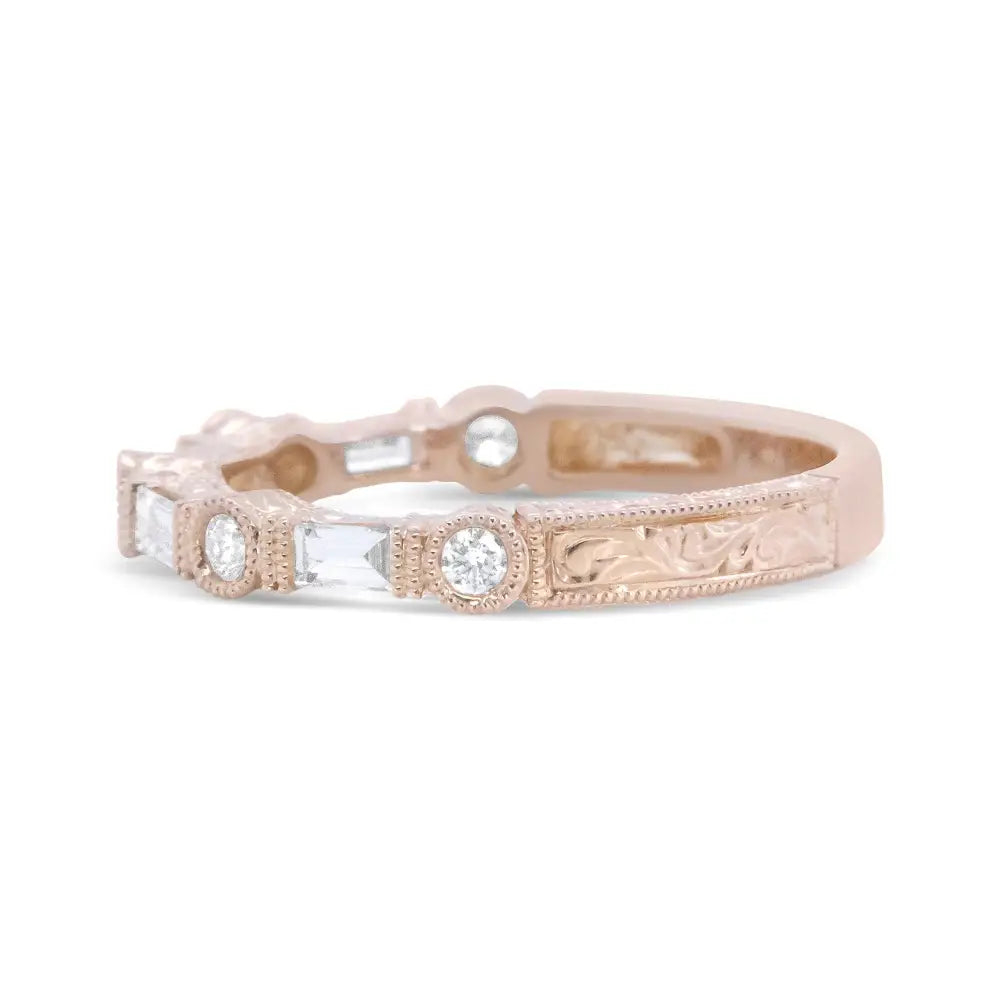 14k Rose Gold 3/8 Cttw Baguette and Round Diamond Bridal Band - (h-i Color Vs1-vs2 Clarity) - Fine Jewelry us Direct