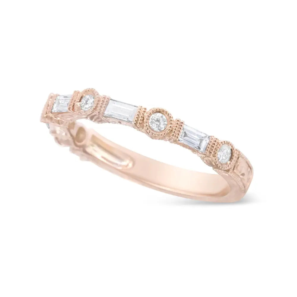 14k Rose Gold 3/8 Cttw Baguette and Round Diamond Bridal Band - (h-i Color Vs1-vs2 Clarity) - Fine Jewelry us Direct