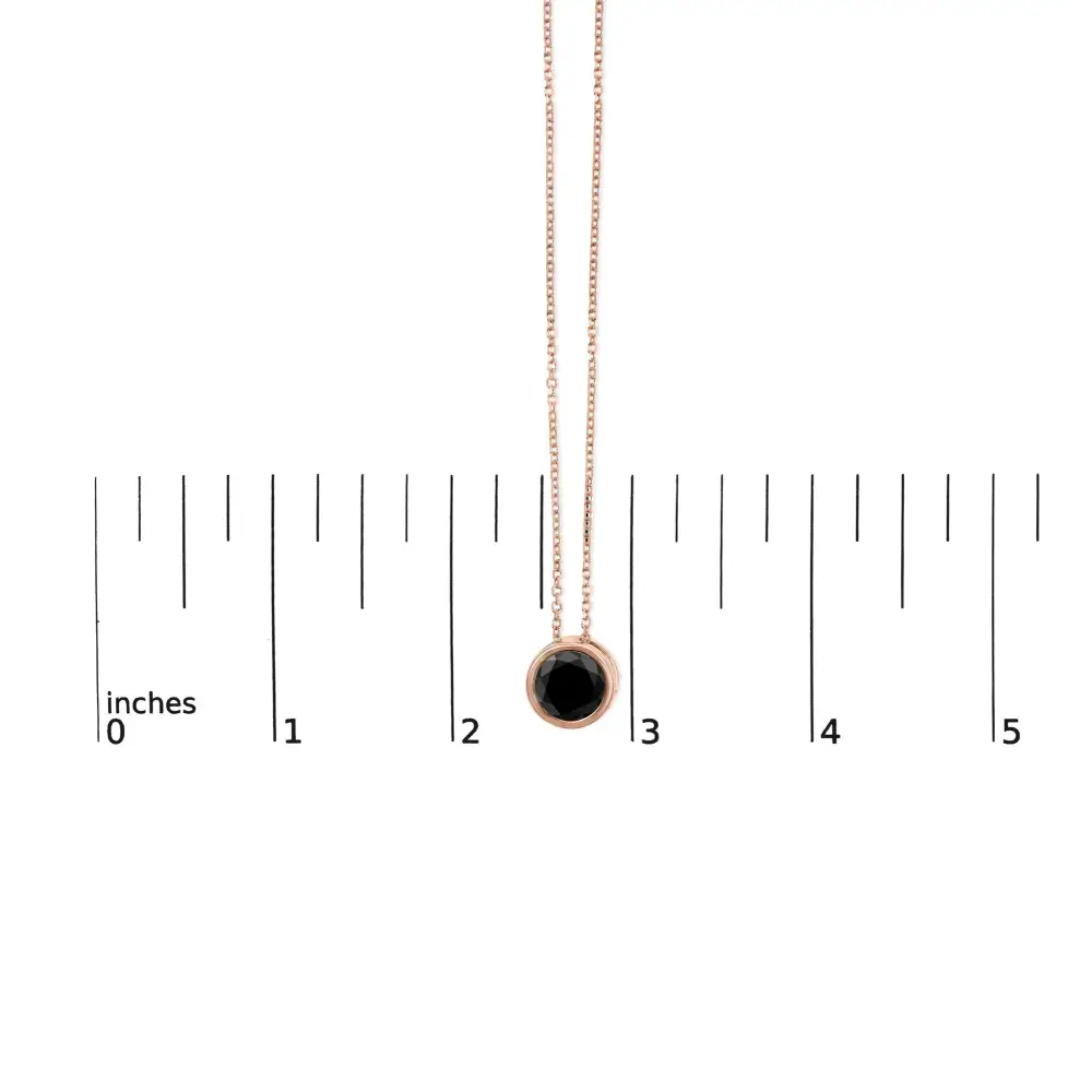 14k Rose Gold Bezel-set Black Round Diamond Solitaire Pendant Necklace (black Color I2-i3 Clarity) - 18’’ - Fine