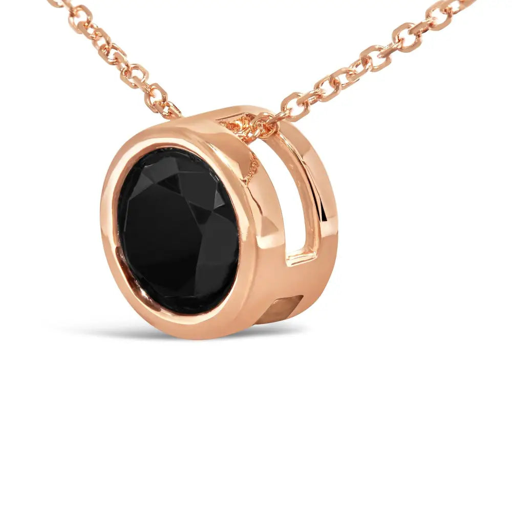 14k Rose Gold Bezel-set Black Round Diamond Solitaire Pendant Necklace (black Color I2-i3 Clarity) - 18’’ - Fine