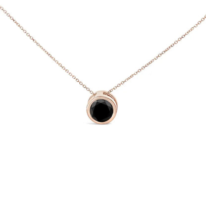 14k Rose Gold Bezel-set Black Round Diamond Solitaire Pendant Necklace (black Color I2-i3 Clarity) - 18’’ - Fine