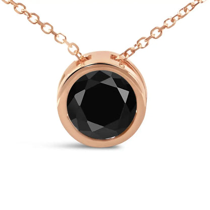 14k Rose Gold Bezel-set Black Round Diamond Solitaire Pendant Necklace (black Color I2-i3 Clarity) - 18’’ - Fine