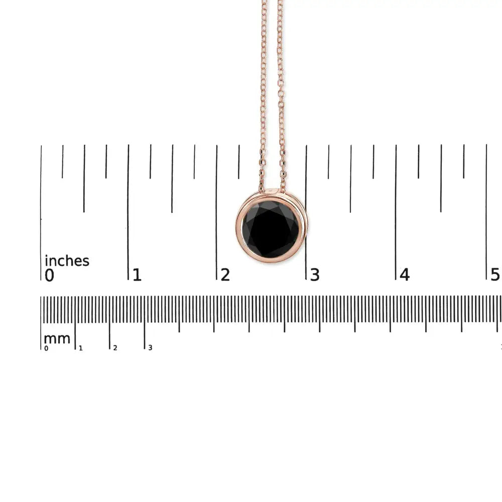 14k Rose Gold Bezel-set Black Round Diamond Solitaire Pendant Necklace (black Color I2-i3 Clarity) - 18’’ - Fine