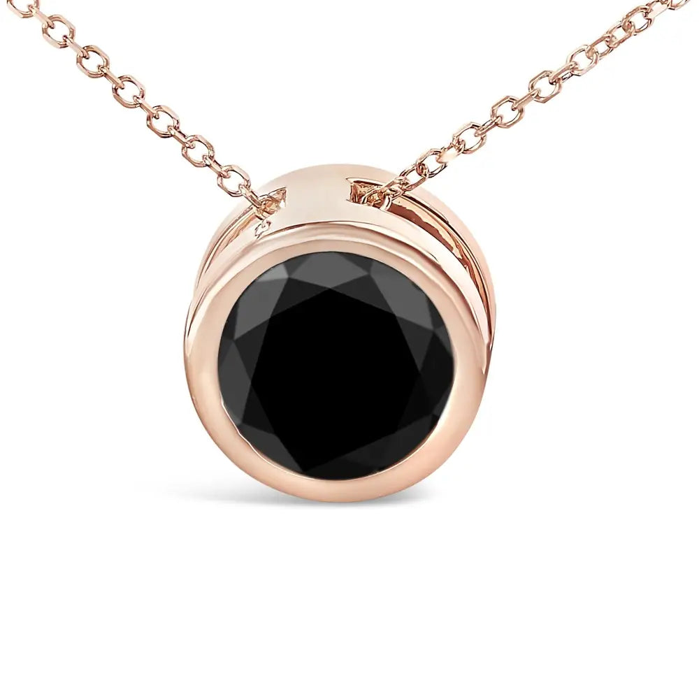 14k Rose Gold Bezel-set Black Round Diamond Solitaire Pendant Necklace (black Color I2-i3 Clarity) - 18’’ - Fine