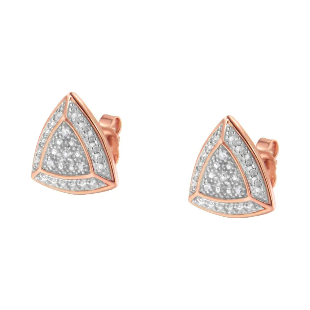 14k Rose Gold Over.925 Sterling Silver Diamond-accented Trillion Shaped 4-stone Halo-style Stud Earrings (h-i Color