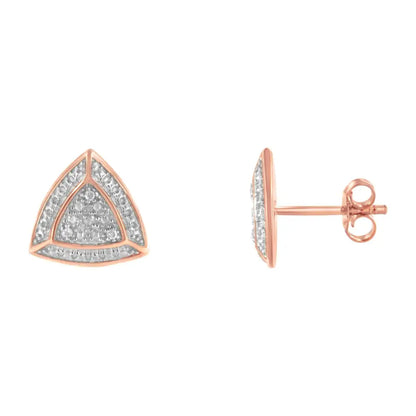 14k Rose Gold Over.925 Sterling Silver Diamond-accented Trillion Shaped 4-stone Halo-style Stud Earrings (h-i Color