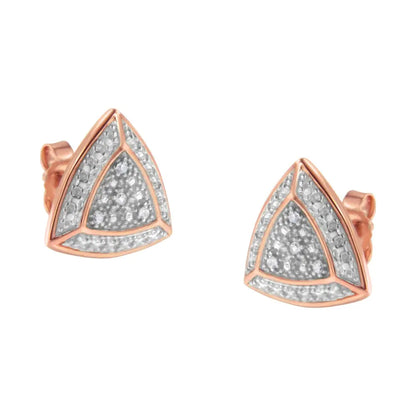 14k Rose Gold Over.925 Sterling Silver Diamond-accented Trillion Shaped 4-stone Halo-style Stud Earrings (h-i Color