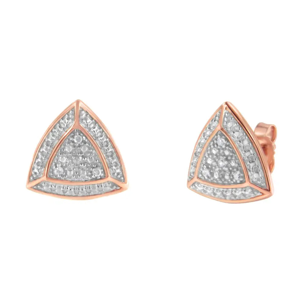 14k Rose Gold Over.925 Sterling Silver Diamond-accented Trillion Shaped 4-stone Halo-style Stud Earrings (h-i Color