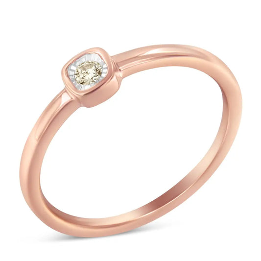 14k Rose Gold Plated.925 Sterling Silver 1/20 Carat Diamond Square Cushion-shaped Miracle Set Petite Fashion Promise