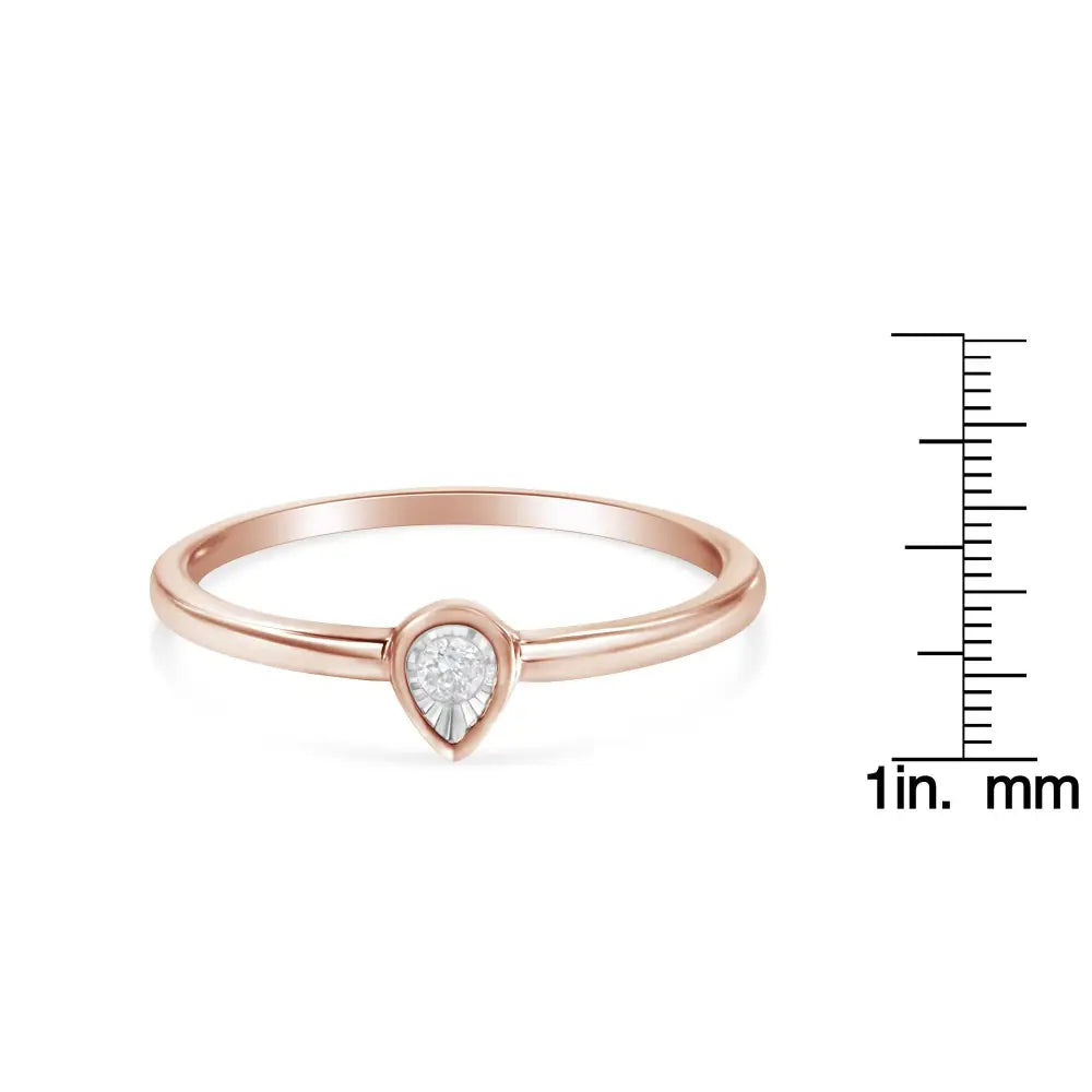 14k Rose Gold Plated.925 Sterling Silver 1/20 Carat Diamond Teardrop Pear-shaped Miracle Set Petite Fashion Ring (j-k