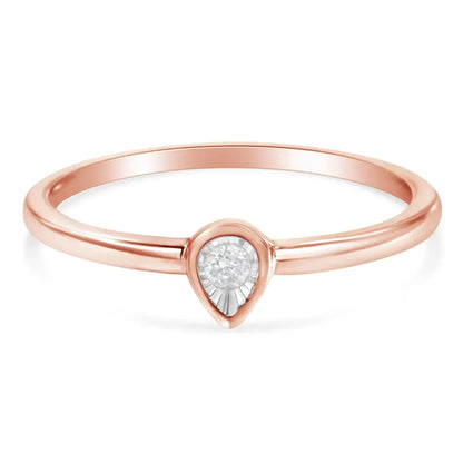 14k Rose Gold Plated.925 Sterling Silver 1/20 Carat Diamond Teardrop Pear-shaped Miracle Set Petite Fashion Ring (j-k