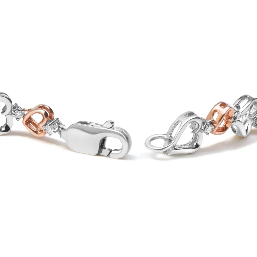 14k Rose Gold Plated.925 Sterling Silver 1/4 Cttw Diamond Heart Link Bracelet (i-j Color I2-i3 Clarity) - Size 7’’