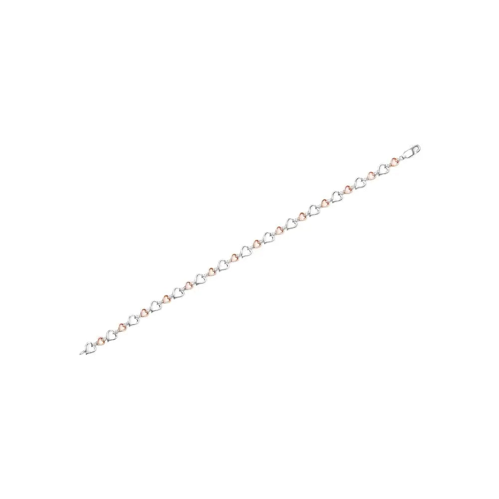 14k Rose Gold Plated.925 Sterling Silver 1/4 Cttw Diamond Heart Link Bracelet (i-j Color I2-i3 Clarity) - Size 7’’