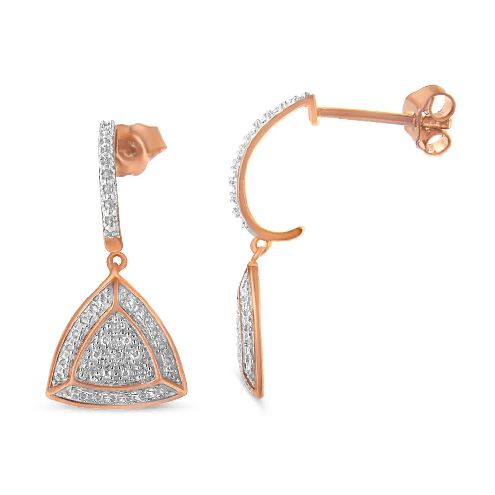 14k Rose Gold Plated.925 Sterling Silver Diamond-accent Trillion Shaped 4-stone Halo Style Dangle Earrings (h-i Color