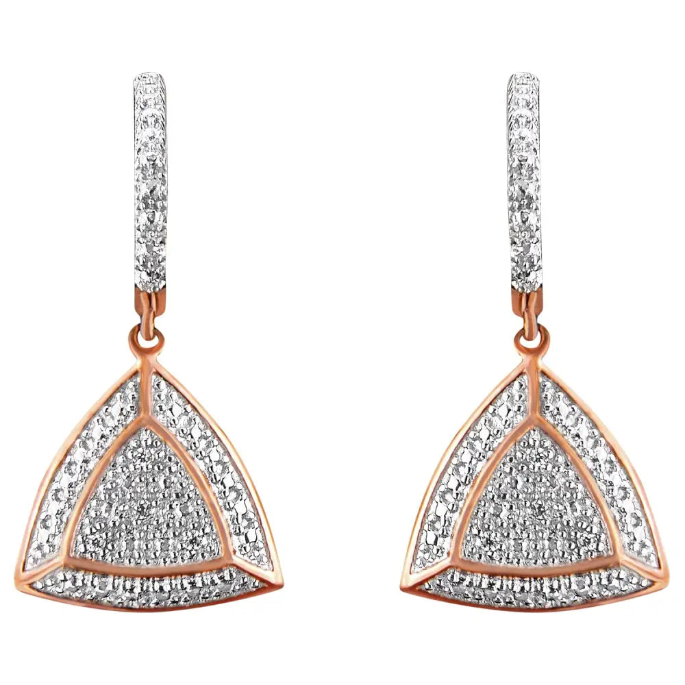 14k Rose Gold Plated.925 Sterling Silver Diamond-accent Trillion Shaped 4-stone Halo Style Dangle Earrings (h-i Color