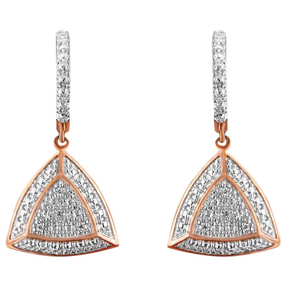 14k Rose Gold Plated.925 Sterling Silver Diamond-accent Trillion Shaped 4-stone Halo Style Dangle Earrings (h-i Color