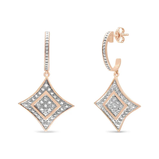 14k Rose Gold Plated.925 Sterling Silver Round-cut Diamond Accent Dangle Rhombus Earrings (h-i Color I2-i3 Clarity)