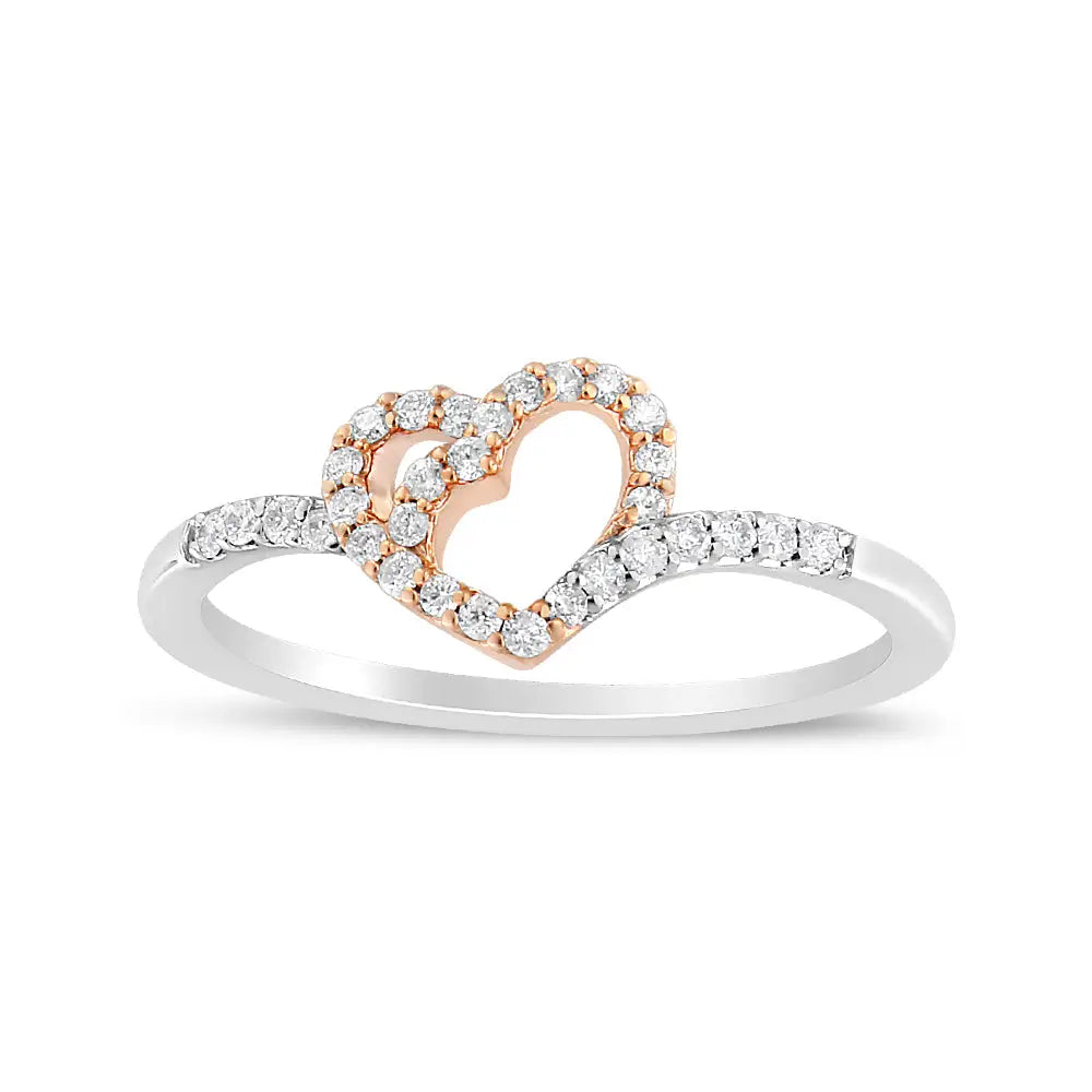 14k Rose Gold Plated and White.925 Sterling Silver 1/5 Cttw Round-cut Diamond Open Heart Promise Ring (i-j Color I2-i3