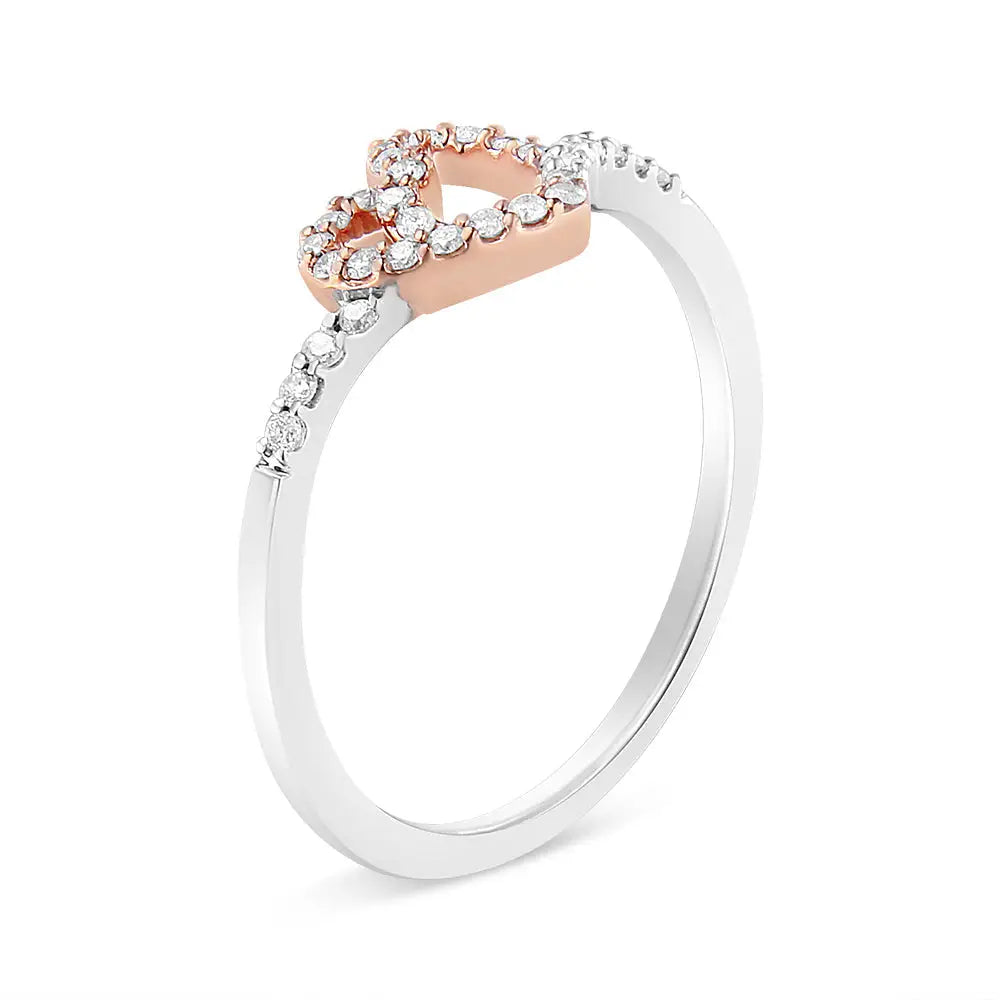 14k Rose Gold Plated and White.925 Sterling Silver 1/5 Cttw Round-cut Diamond Open Heart Promise Ring (i-j Color I2-i3