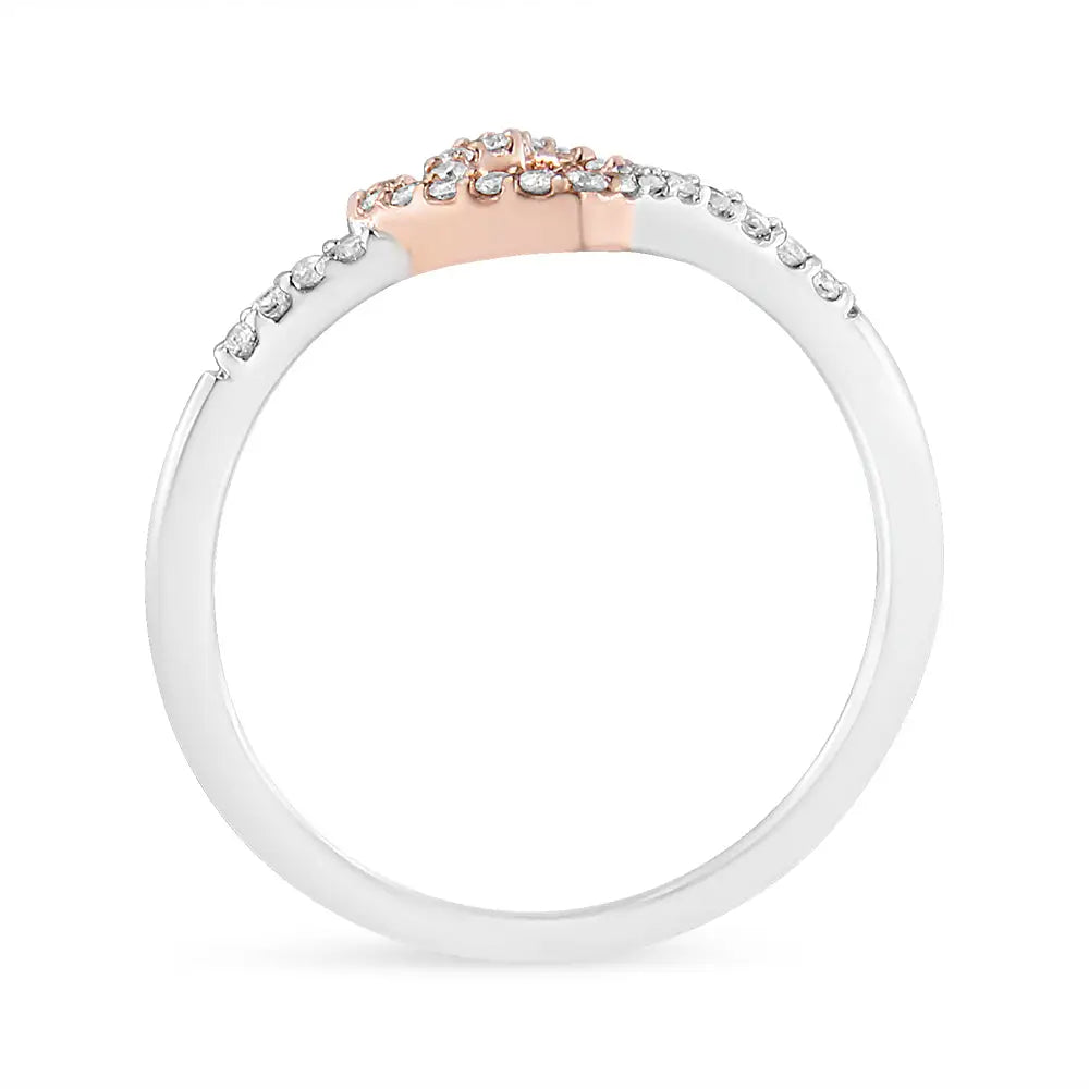 14k Rose Gold Plated and White.925 Sterling Silver 1/5 Cttw Round-cut Diamond Open Heart Promise Ring (i-j Color I2-i3