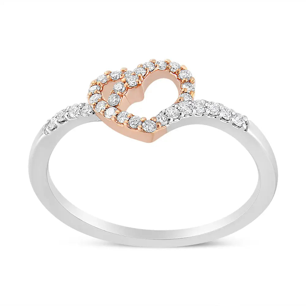 14k Rose Gold Plated and White.925 Sterling Silver 1/5 Cttw Round-cut Diamond Open Heart Promise Ring (i-j Color I2-i3