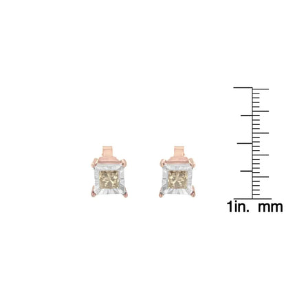 14k Rose Gold Plated Two-tone.925 Sterling Silver 1/2 Cttw Princess-cut Square Diamond Solitaire Miracle-plate Stud