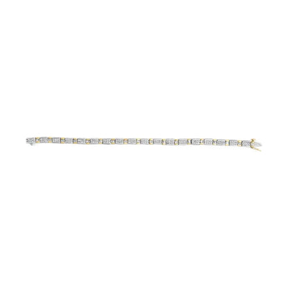 14k Two-tone 2.00 Cttw Round-cut and Baguette-cut Diamond Bar Link 7’’ Bracelet (i-j Color Si2-i1 Clarity) - Fine