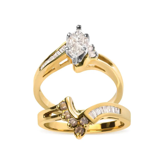 14k Two Tone 3/4 Cttw Diamond Engagement Ring Set (h-i Color Si1-si2 Clarity) - Fine Jewelry us Direct