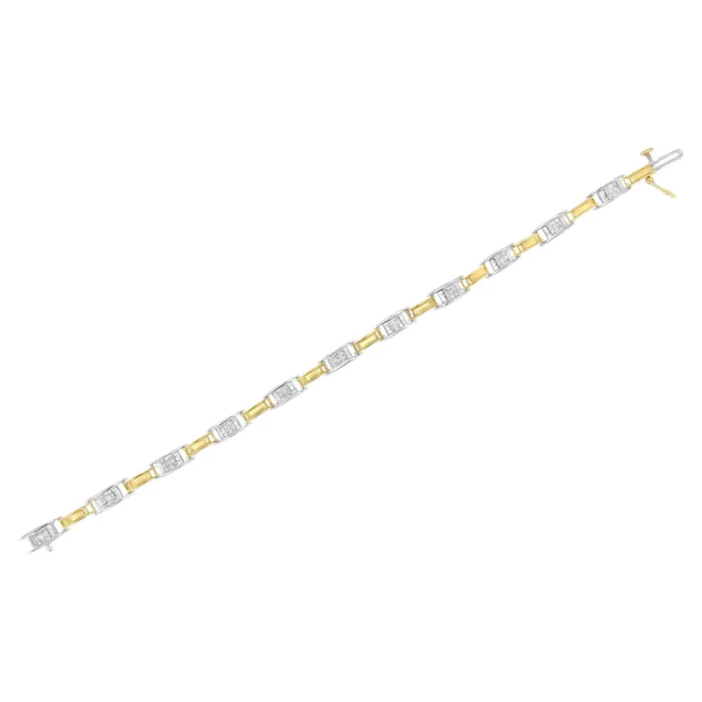 14k Two-tone Gold 1.00 Cttw Princess-cut Diamond Chain Link 7’’ Bracelet (h-i Color Si1-si2 Clarity) - Fine Jewelry