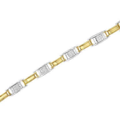 14k Two-tone Gold 1.00 Cttw Princess-cut Diamond Chain Link 7’’ Bracelet (h-i Color Si1-si2 Clarity) - Fine Jewelry