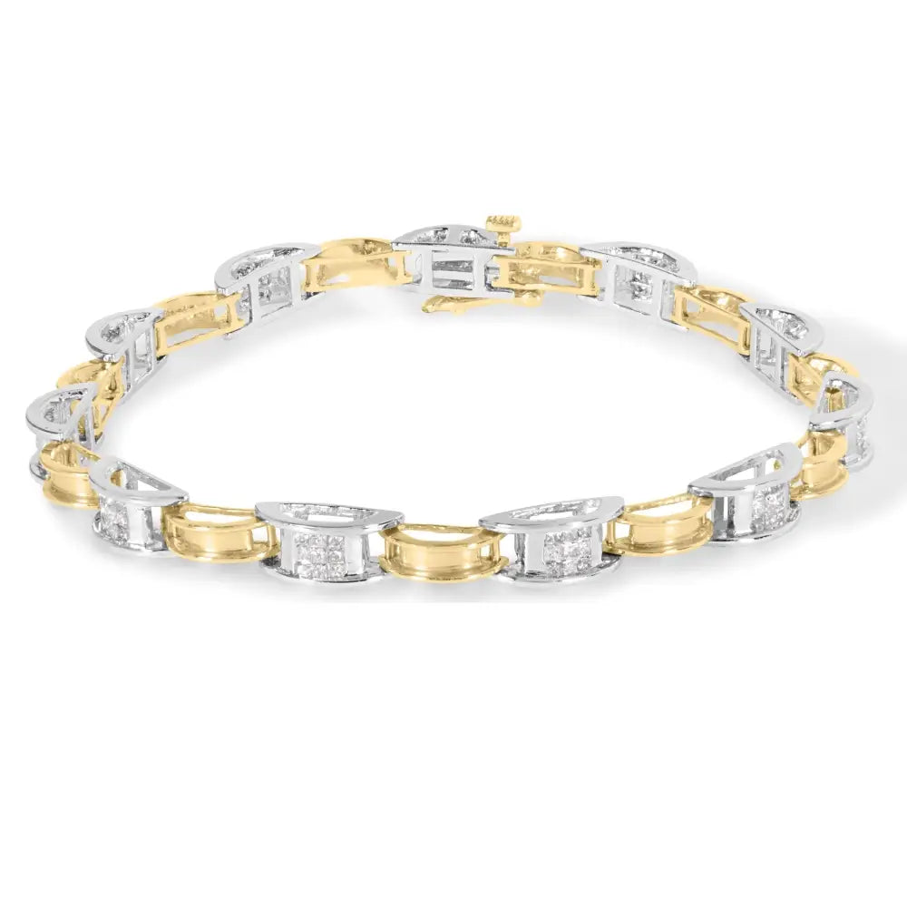 14k Two-tone Gold 1.00 Cttw Princess-cut Diamond Chain Link 7’’ Bracelet (h-i Color Si1-si2 Clarity) - Fine Jewelry