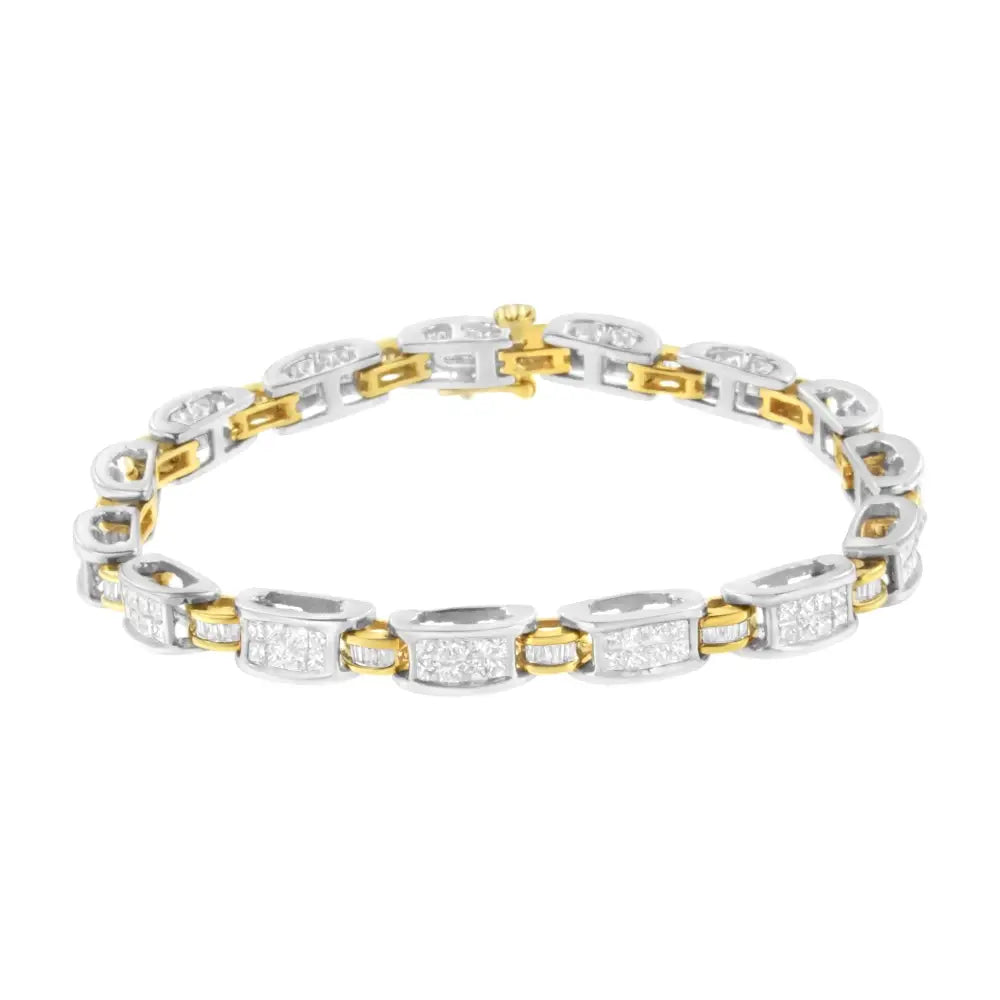 14k Two-tone Gold Princess and Baguette-cut Diamond Link Bracelet (3.00 Cttw H-i Color Si1-si2 Clarity) - Fine Jewelry