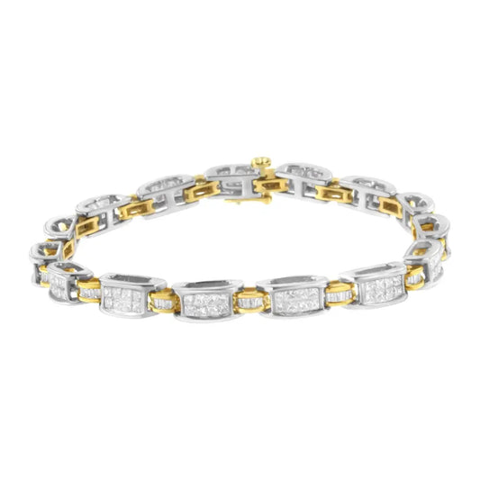 14k Two-tone Gold Princess and Baguette-cut Diamond Link Bracelet (3.00 Cttw H-i Color Si1-si2 Clarity) - Fine Jewelry