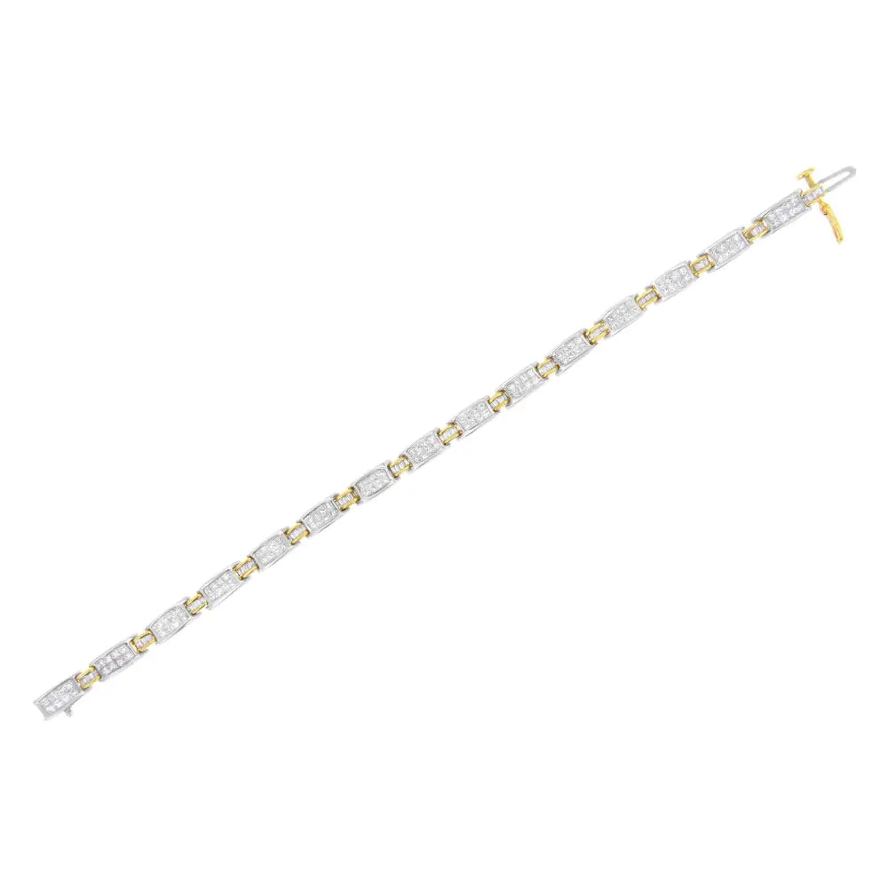 14k Two-tone Gold Princess and Baguette-cut Diamond Link Bracelet (3.00 Cttw H-i Color Si1-si2 Clarity) - Fine Jewelry