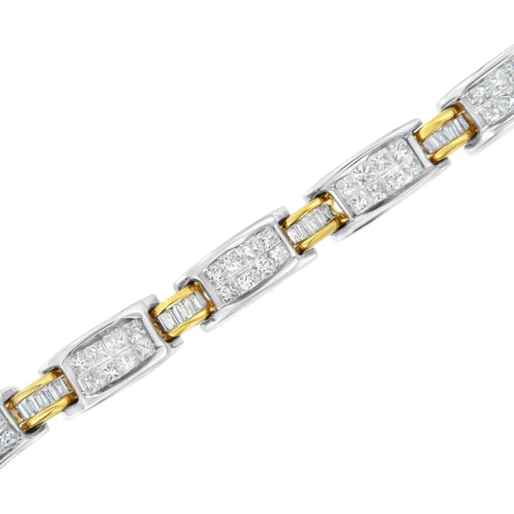 14k Two-tone Gold Princess and Baguette-cut Diamond Link Bracelet (3.00 Cttw H-i Color Si1-si2 Clarity) - Fine Jewelry