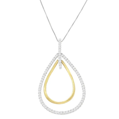 14k Two-tone Gold Round Cut Diamond Double Burst Pendant Necklace (1.00 Cttw H-i Color Si2-i1 Clarity) - Fine Jewelry