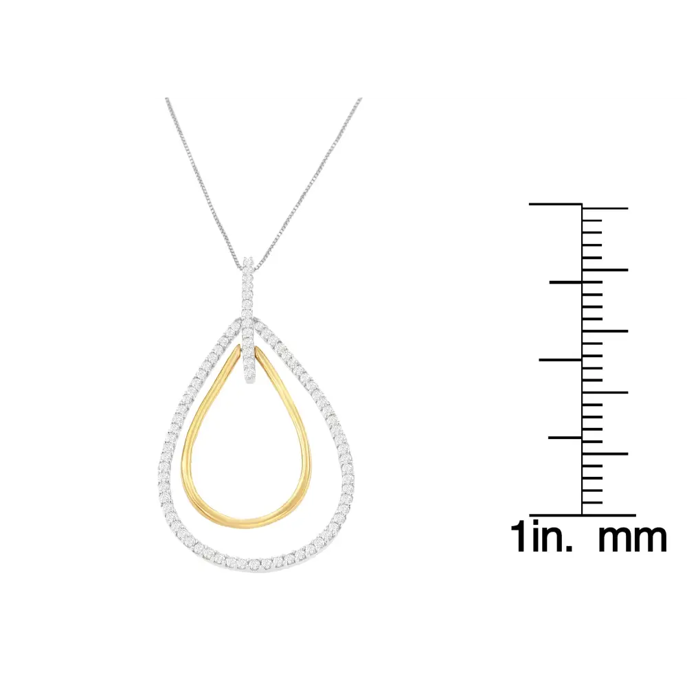 14k Two-tone Gold Round Cut Diamond Double Burst Pendant Necklace (1.00 Cttw H-i Color Si2-i1 Clarity) - Fine Jewelry