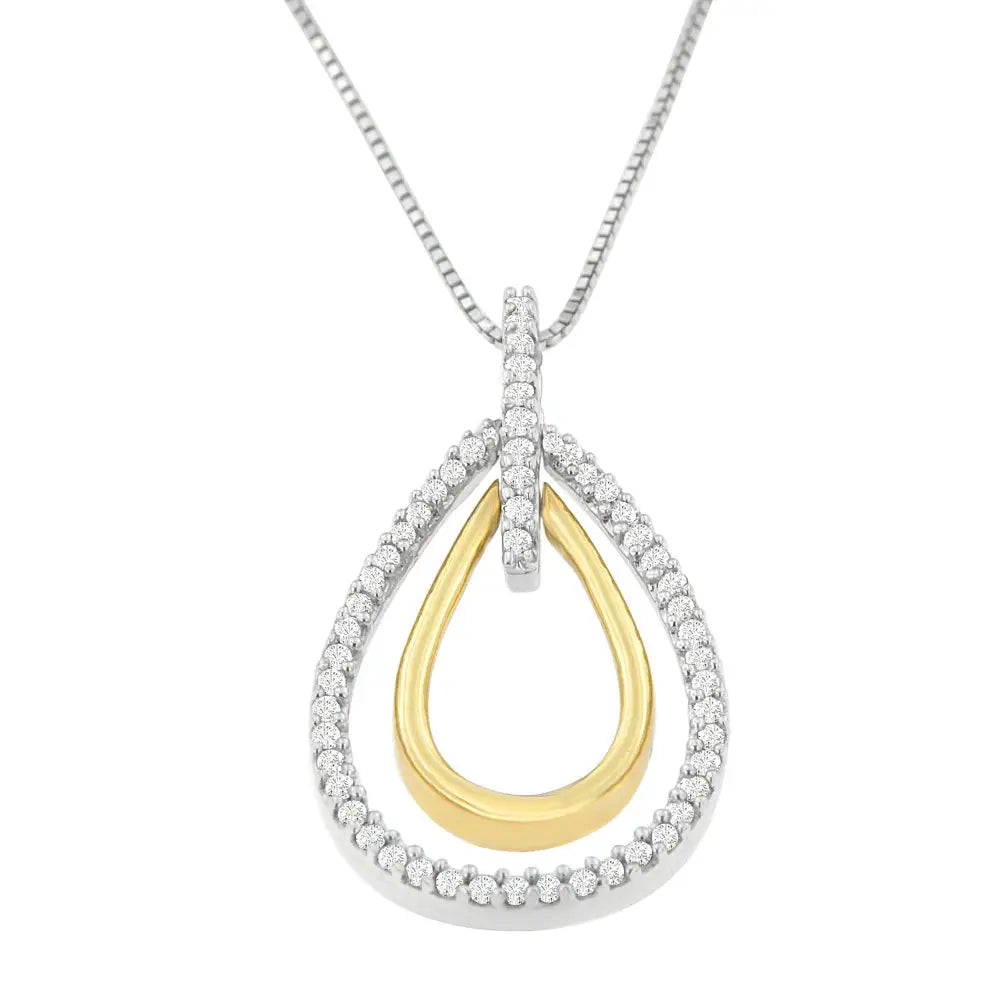 14k Two-tone Gold Round Cut Diamond Double Burst Pendant Necklace (1/4 Cttw H-i Color Si2-i1 Clarity) - Fine Jewelry